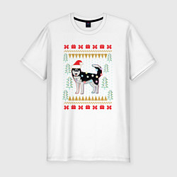 Мужская slim-футболка Рождественский свитер Хаски