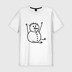 Мужская slim-футболка Снеговик в дудл-стиле