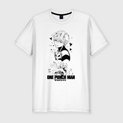 Футболка slim-fit Яой про Геноса и Сайтама One Punch-Man, цвет: белый