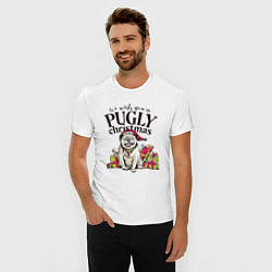 Футболка slim-fit Pugly Christmas, цвет: белый — фото 2
