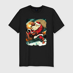 Мужская slim-футболка Дед Мороз спешит с подарками