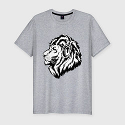 Футболка slim-fit Лев в наушниках, цвет: меланж