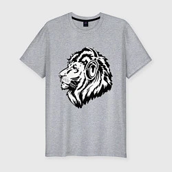 Мужская slim-футболка Лев в наушниках