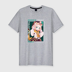 Мужская slim-футболка Диона Diona милый котенок, Genshin Impact