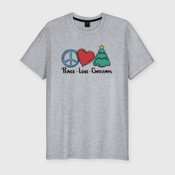 Мужская slim-футболка Peace Love and Christmas