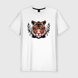 Мужская slim-футболка Рыжий тигр в траве