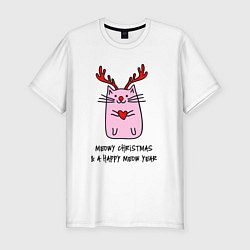 Мужская slim-футболка Новогодний кот с сердечком в лапках