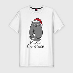 Мужская slim-футболка Новогодний кот с мышкой в лапах