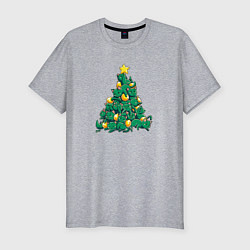Футболка slim-fit Christmas Tree Made Of Green Cats, цвет: меланж