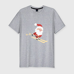 Мужская slim-футболка Дед Мороз на лыжах