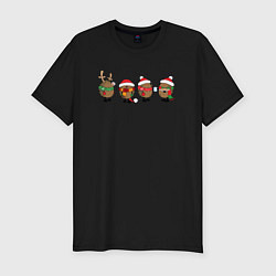 Футболка slim-fit НОВОГОДНИЕ ЁЖИКИ, цвет: черный