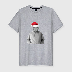 Мужская slim-футболка Дед Мороз Сальвадор Дали в шапке