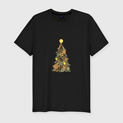 Мужская slim-футболка Новогодняя стимпанк ёлка