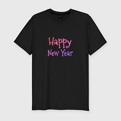 Мужская slim-футболка Неоновая Надпись Новый Год Happy New Year
