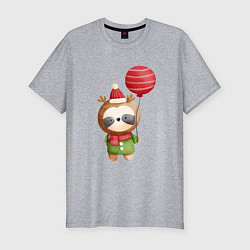 Мужская slim-футболка Маленькая панда в костюме оленя