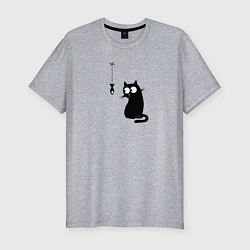 Мужская slim-футболка Котик и рыбка