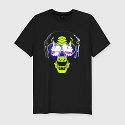 Футболка slim-fit Neon skull - music lover, цвет: черный