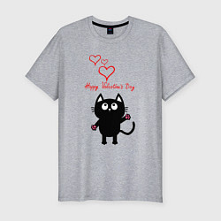 Мужская slim-футболка Cat and Valentines Day
