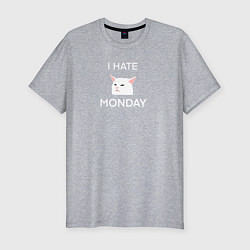 Футболка slim-fit I hate monday текст с котом, цвет: меланж