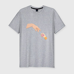 Мужская slim-футболка Сотворение Адама и рыжая лапка котика