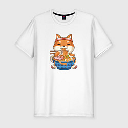 Футболка slim-fit Shiba Inu Eating Ramen, цвет: белый