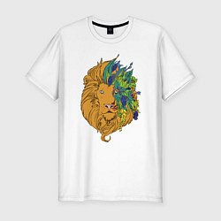 Мужская slim-футболка Цветочный лев!