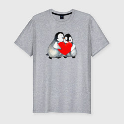 Мужская slim-футболка Милые Влюбленные Пингвины