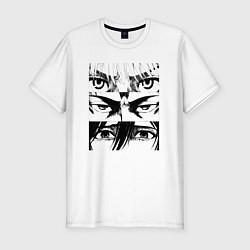 Футболка slim-fit Attack on Titan Эрен, Армин, Микаса, цвет: белый