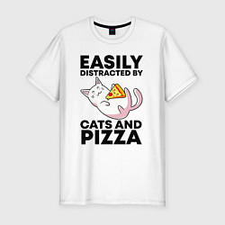 Мужская slim-футболка Легко отвлекаюсь на котов и пиццу