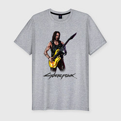 Мужская slim-футболка Cyberpunk 2077 Johnny гитарист