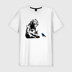 Мужская slim-футболка BANKSY girl with blue bird БЭНКСИ девочка с синей