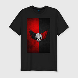 Мужская slim-футболка Череп Клоуна на красно-черном фоне