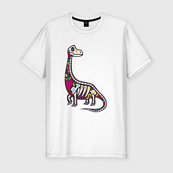 Футболка slim-fit Разноцветный скелет динозавра, цвет: белый