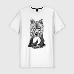 Мужская slim-футболка Wolf Night adventure