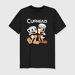 Футболка slim-fit Cuphead 2 чашечки, цвет: черный