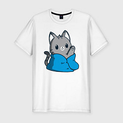 Мужская slim-футболка Кот в одеяле