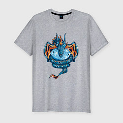 Мужская slim-футболка Голубой дракон с кристаллом