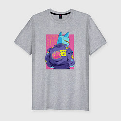 Футболка slim-fit Blue Cyberpunk Cat, цвет: меланж