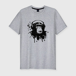 Мужская slim-футболка Шимпанзе-меломан