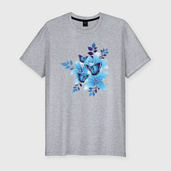 Мужская slim-футболка Синие цветы blue flowers