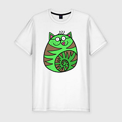 Мужская slim-футболка Зеленый круглый кот