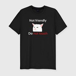 Мужская slim-футболка Not friendly, do not touch, текст с мемным котом