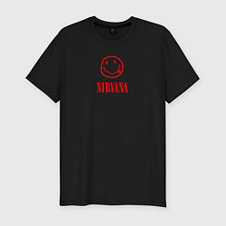 Мужская slim-футболка Нирвана лого красном цвете