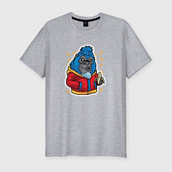 Мужская slim-футболка Синяя горилла с бананами APE