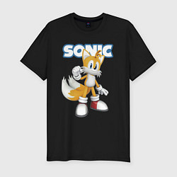 Футболка slim-fit Майлз Тейлз Прауэр Sonic Видеоигра, цвет: черный