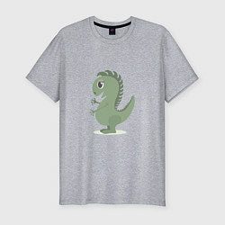 Мужская slim-футболка Милый зеленый динозаврик