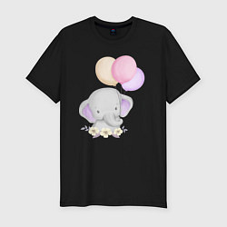 Мужская slim-футболка Милый Слонёнок Играет С Воздушными Шариками