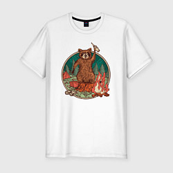 Футболка slim-fit Винтажный енот на отдыхе Camping Raccoon, цвет: белый