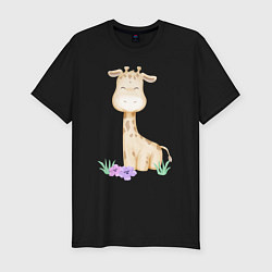 Мужская slim-футболка Милый Жирафик С Цветками
