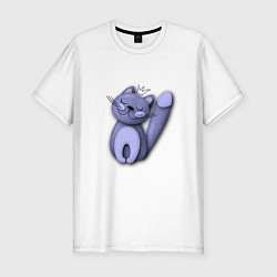 Мужская slim-футболка Фиолетовый кот в короне для него